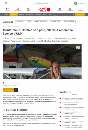 Ouest-France_ 27_juin_2018 Monterblanc Comme son père, elle veut obtenir sa licence d’ULM