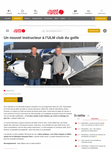Ouest-France_24_janvier_2019 Un nouvel instructeur à l’ULM club du golfe